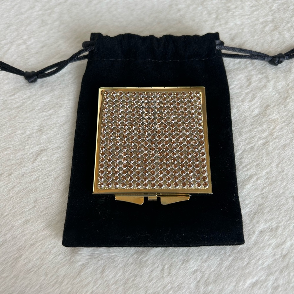 TOMO Glam Makeup Compact Travel Rhinestone Bling Mirror Gold New